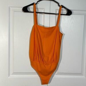 Free People Intimately Marissa Ribbed Bodysuit Tangerine Orange XS EUC